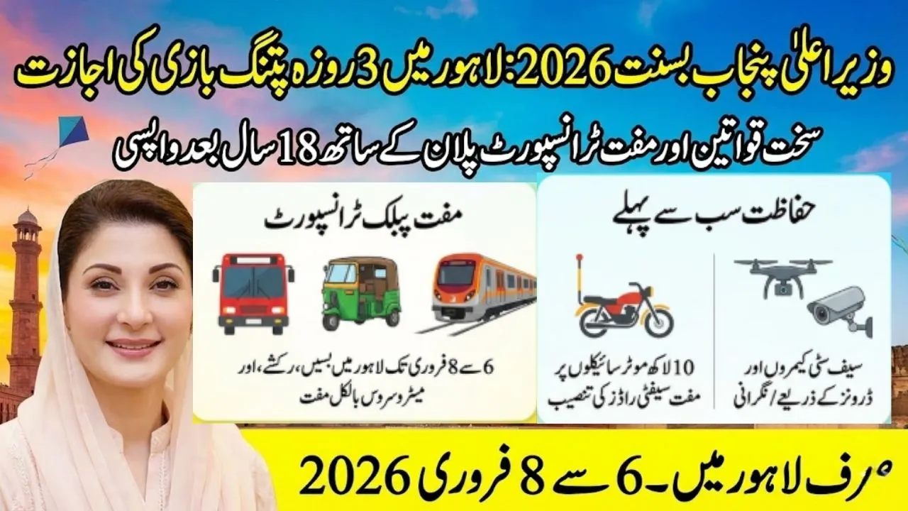 CM Punjab Basant 2026 3-Day Kite Flying Ban Lifted in Lahore with Strict Rules & Free Transport Plan