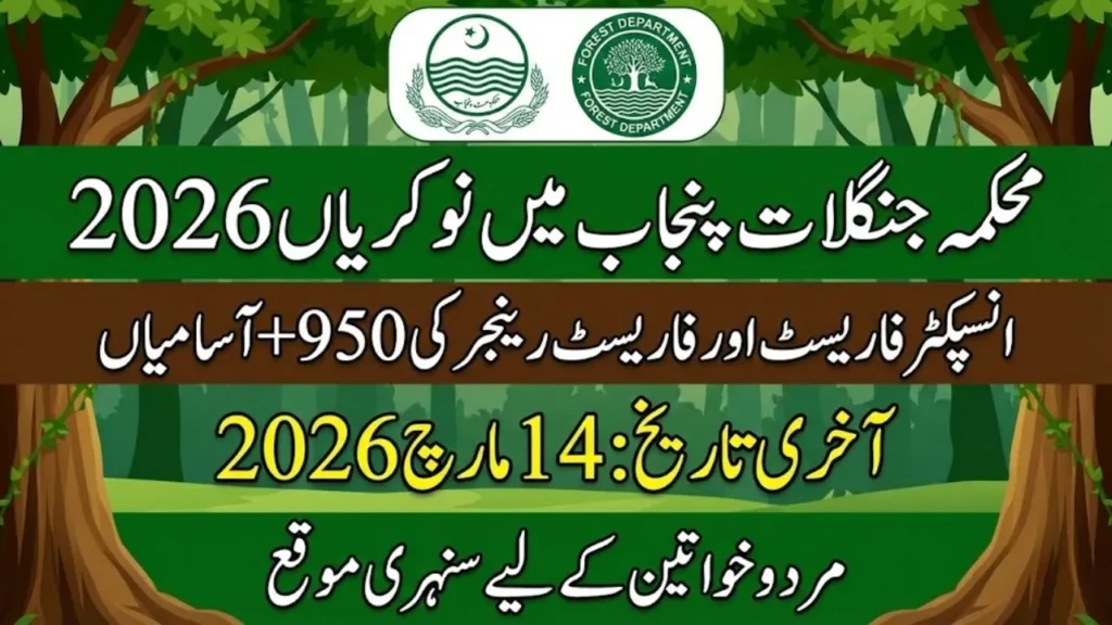 Punjab Forest Department Inspector Forest and Forest Ranger government jobs 2026 advertisement for male and female candidates