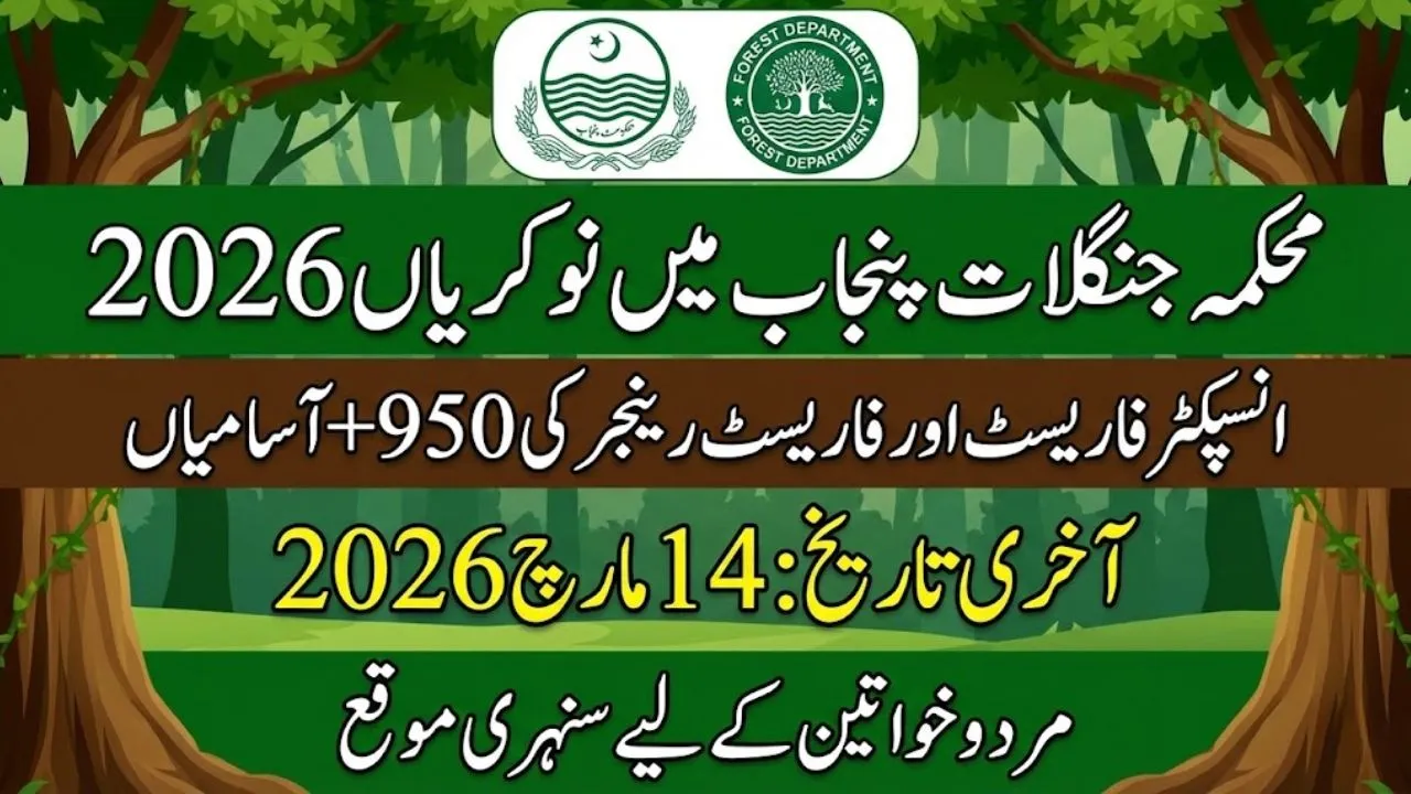 Punjab Forest Department Inspector Forest and Forest Ranger government jobs 2026 advertisement for male and female candidates